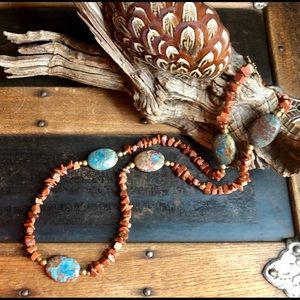 Goldstone and sea jasper necklace with brass!